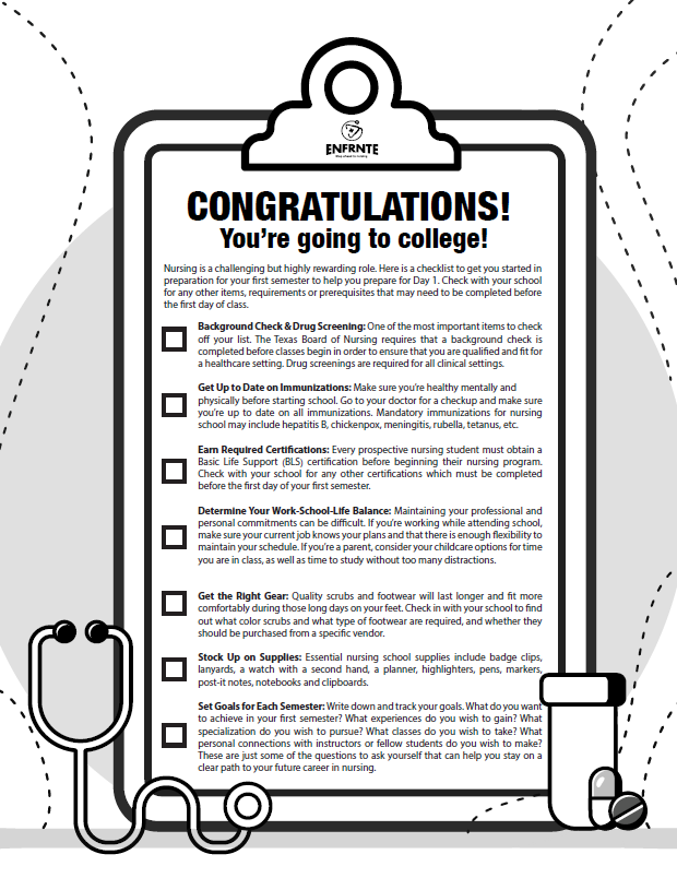 clipboard with a checklist on how college students can prepare for school indicating to download image