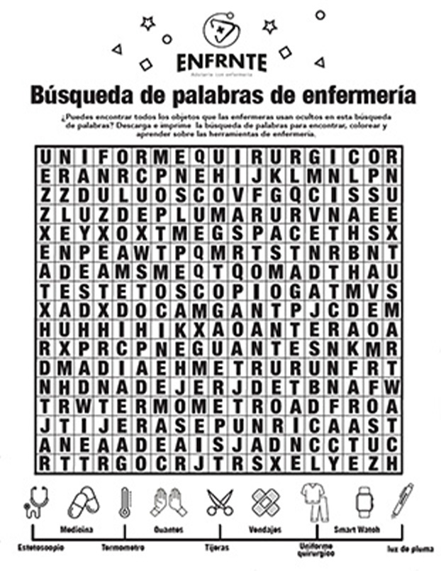 wordsearch related to nursing words