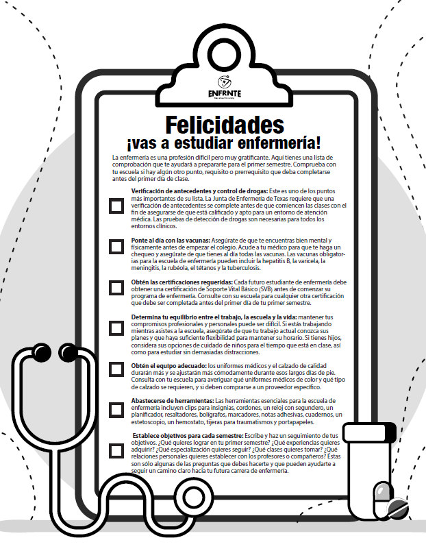 Portapapeles con texto que indica câ”œâ”‚mo prepararse para la escuela de enfermerâ”œÂ¡a y aconseja abrir la imagen para descargar el archivo