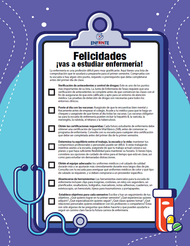 Portapapeles con texto que indica câ”œâ”‚mo prepararse para la escuela de enfermerâ”œÂ¡a y aconseja abrir la imagen para descargar el archivo