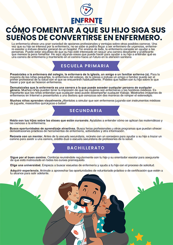 padre sosteniendo a sus dos hijos cerca de su cara con los tres cerrando los ojos y sonriendo junto con un texto que indica câ”œâ”‚mo los padres deben ayudar a sus hijos a ingresar a la escuela de enfermerâ”œÂ¡a e indica que abra la imagen para descargar el archivo